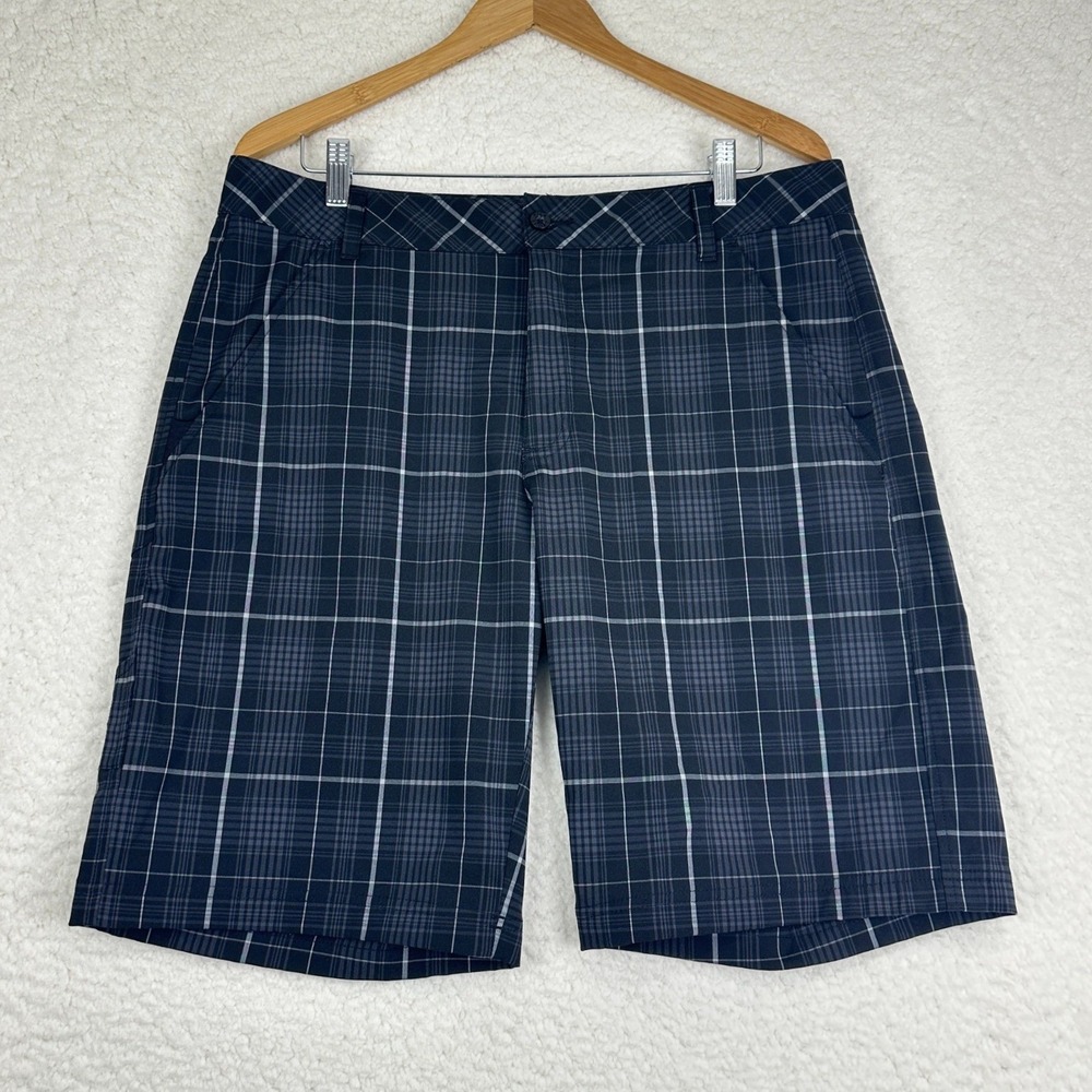 Fila Sport Golf Performance Shorts Mens 34 Blue Grey Plaid 10.5" Inseam